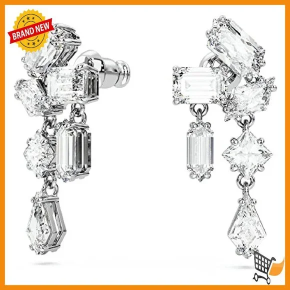 Crystal Drop Earrings Rhodium Setting 1.06 Inch Dangle Jewelry